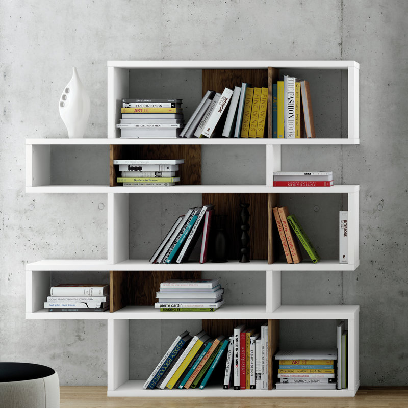Geometric Bookcase, Matte White / Walnut