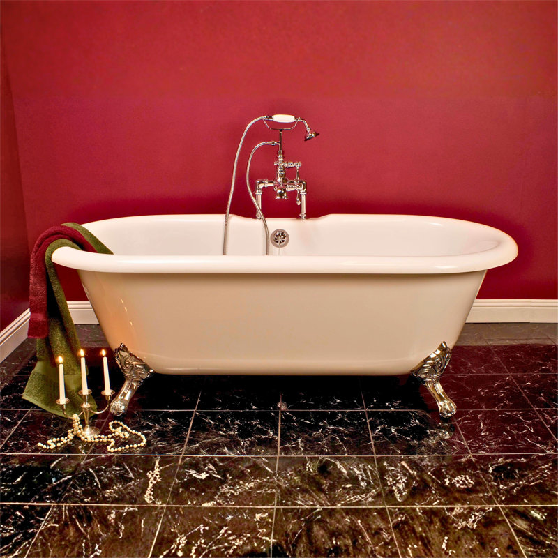 The Arcadia 66-Inch Double Ended Clawfoot Acrylic Soaking Tub without Faucet Holes Strom Living, Chrome