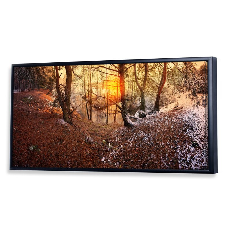 Première neige dans un paysage de forêt d'automne - photographie sur toile, Cadre noir, H 12 po x l 20 po x P 1 po