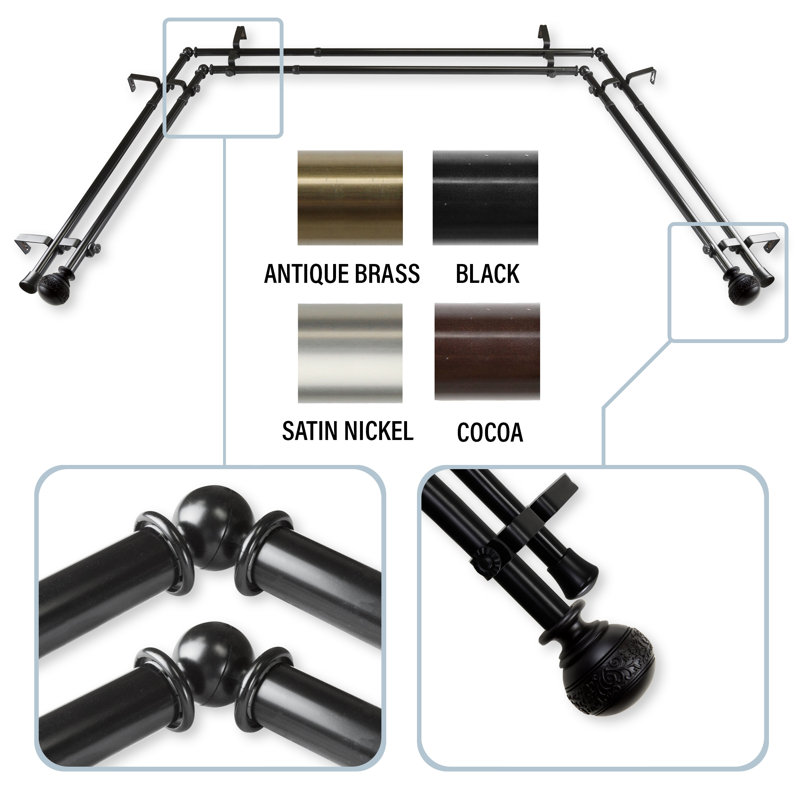 Ensemble de tringle à rideaux double et quincaillerie pour fenêtre Solon Bay, Noir