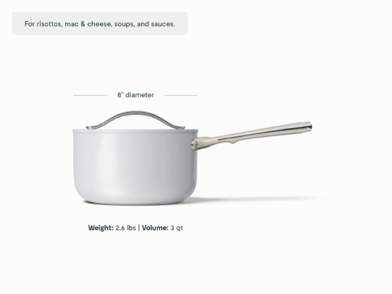 Caraway Non-Stick Ceramic Saucepan, Gray, 3 quarts