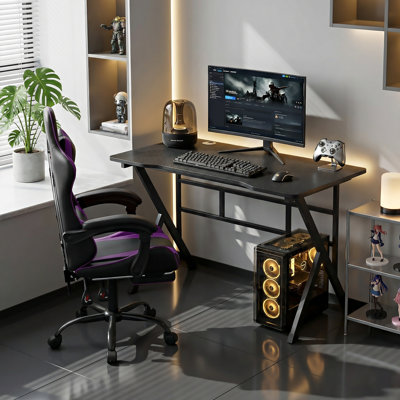 Ensemble de bureau et de chaise de jeu, table d'ordinateur en fibre de carbone avec chaise ergonomique réglable pour le bureau personnel