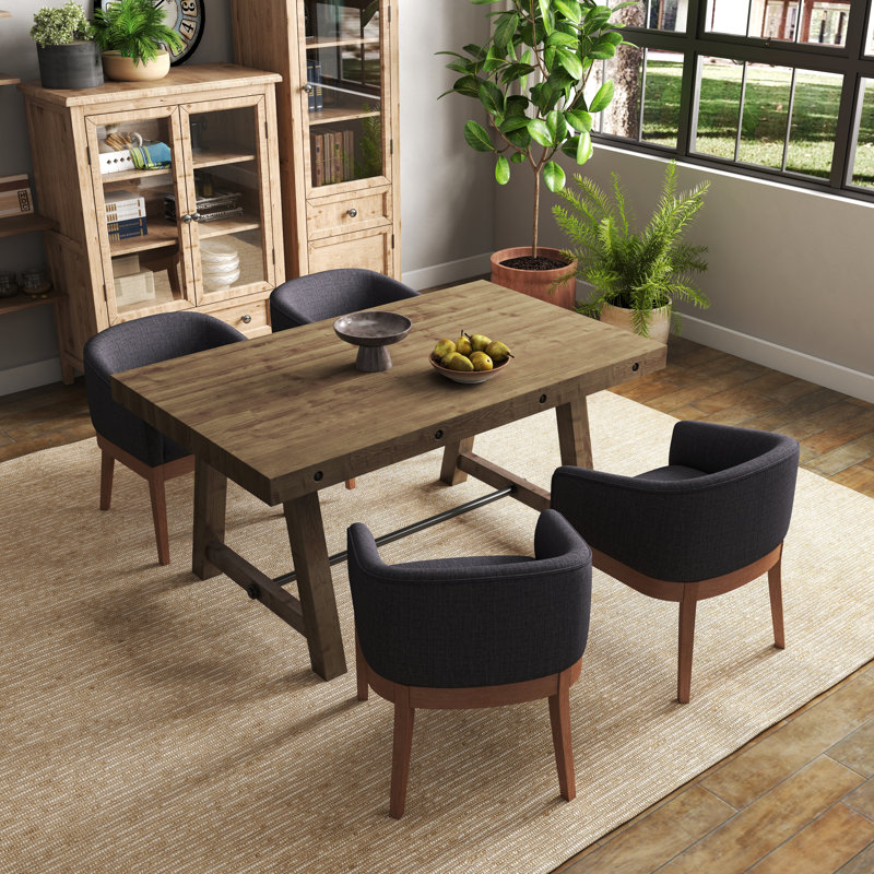 Table de salle à manger en bois massif rustique et chaises, Brun, 5 pièces: table, 4 chaises, Gris anthracite / brun