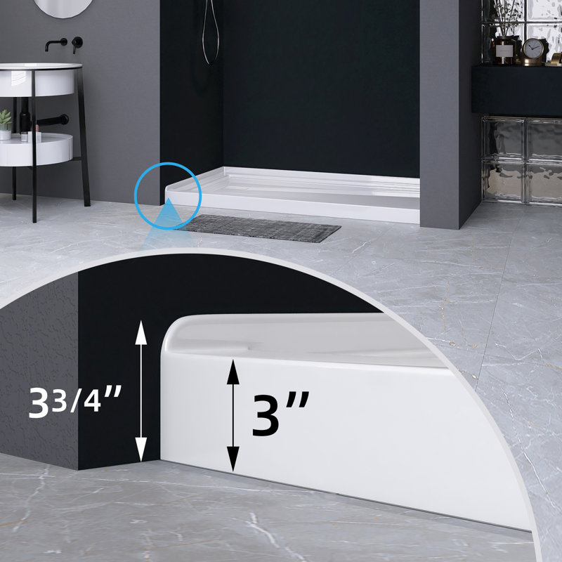 Shower Bases & Pans 60" W x 32" D Single Threshold Shower Pan Base in White with Drain Assembly & Drain Cover Included, Non-Slip