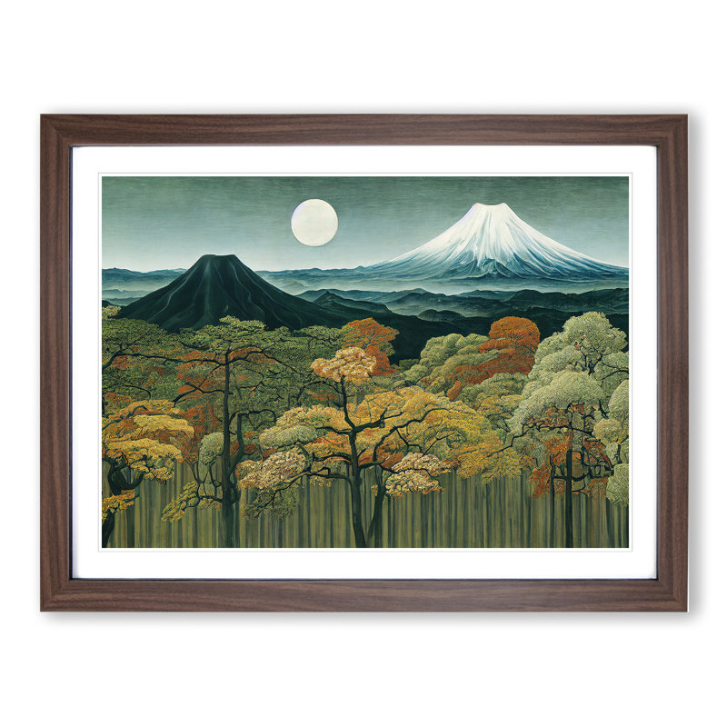 Retro Japanese Forest Vol.4 - Single Picture Frame Painting, 46cm H x 64cm W x 2cm D, Walnut Framed