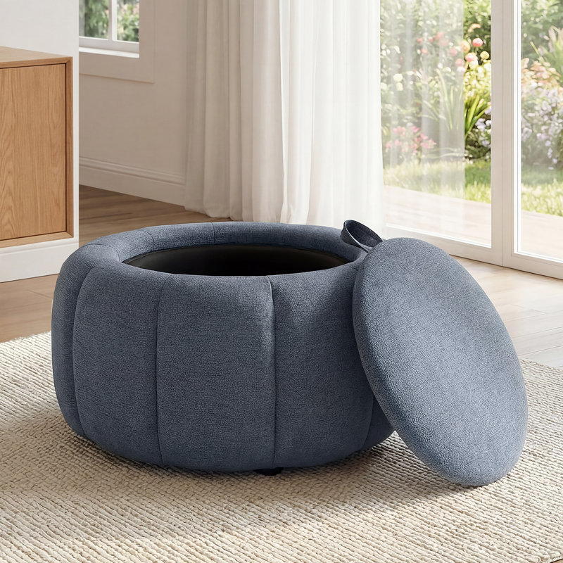 Repose-pieds rond avec rangement 27,2 po, Chenille - gris foncé