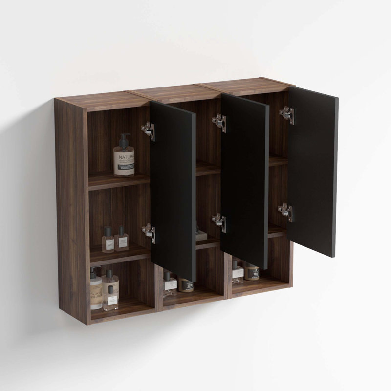 Armoire latérale flottante noire et noyer assortie, petit cabinet mural KD, Black/Dark Walnut