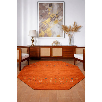 St Catherine Hand Knotted Loom Wool Eco-Friendly Area Rugs - Octagon, Orange Color, Contemporary Modern Design, High Pile Thick Handmade Anti Skid Area Rugs for Living Room, Bed Room