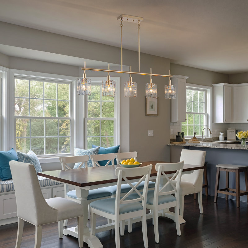 5-Light Clear Glass Linear Kitchen Island Pendant