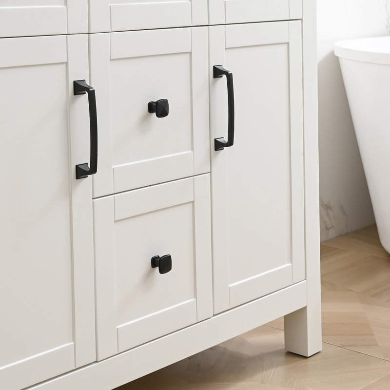 Meuble-lavabo simple 36 po avec comptoir en céramique forgé à haute température et robinet économiseur d'eau, Blanc