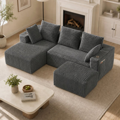 Canapé modulaire 95 po avec méridienne en L à quatre places avec repose-pieds