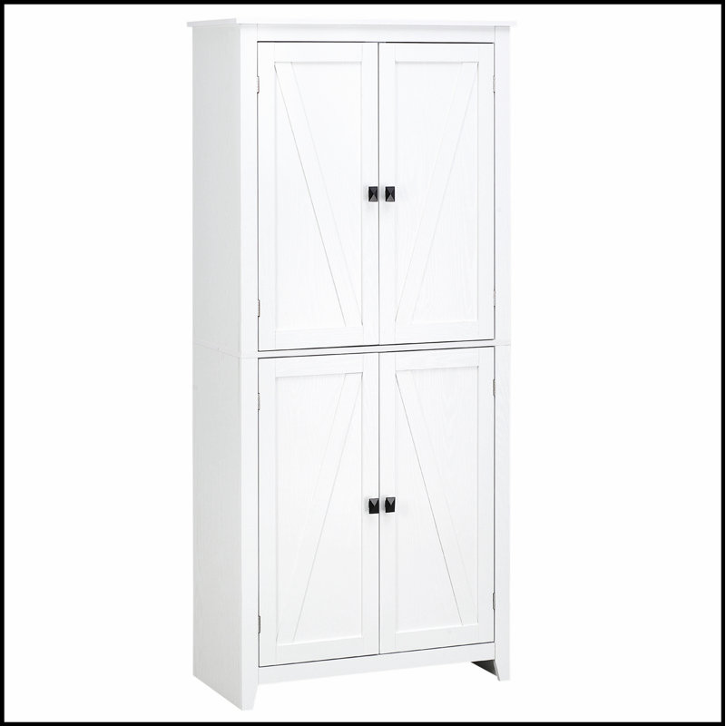 Spacieux garde-manger autoportant à 4 portes avec 4 niveaux et tablettes réglables pour un rangement optimal, White