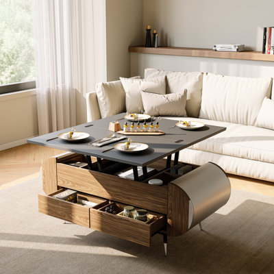 Table basse incurvée à plateau relevable avec rangement