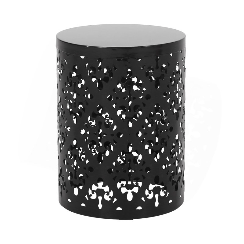 Outdoor Metal End Table - Large, Modern Iron Cut Frame With Ravishing Floral Decoration, Powder-Coated For Durability, No Assembly, Black, 13.7W X 13.7D 17.96H Large Table, Design Style, Frame,