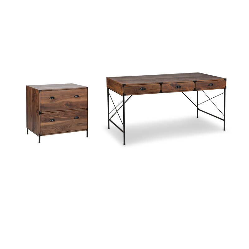 Wycombe 2 Piece Rectangular Writing Desk, Walnut, 30" H  x  59" W  x  30" D