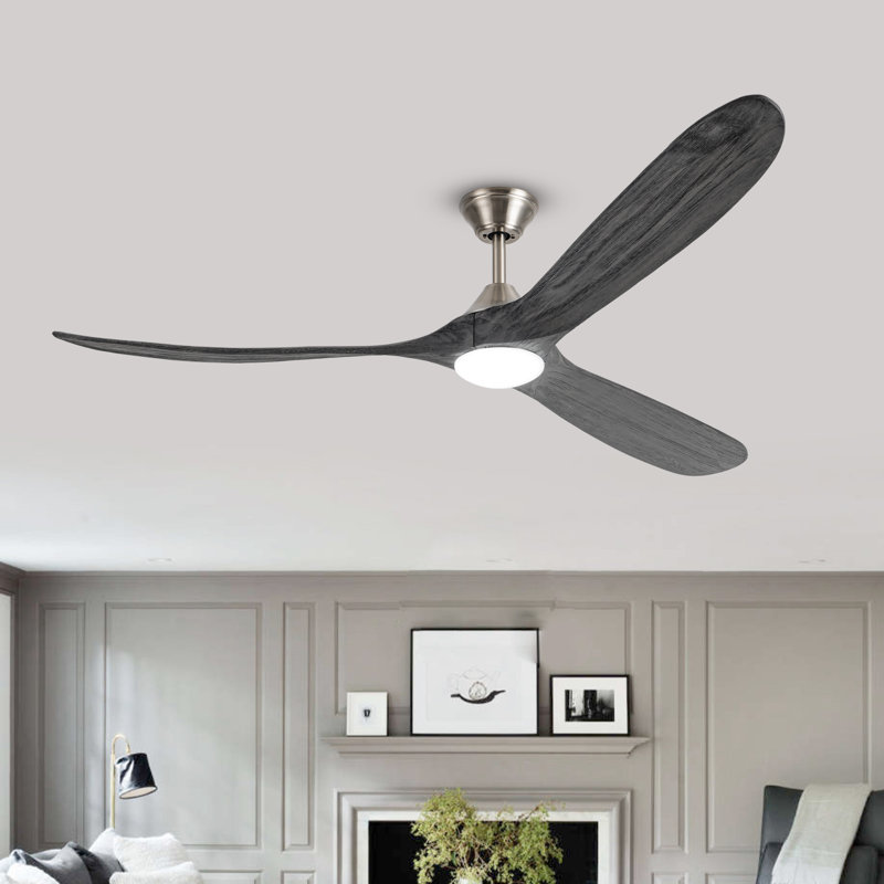 Smart Ceiling Fan With Light, Solid Wood Gray Blades, Dc Reversible Motor, App Control, 3 Color Temperatures, 3 Downrods (5’’/10’’/24’’) For Living Room Bedroom Patio
