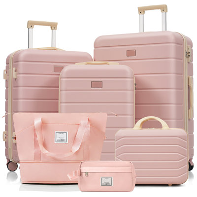 Travelpro Max 6-Piece Hardside Luggage Set with TSA Lock, 14/20/24/28 Inch Spinner Suitcase Set with Expandable Travel Duffel Bag & Waterproof Toiletry Kit, Adjustable Handle (
pink)