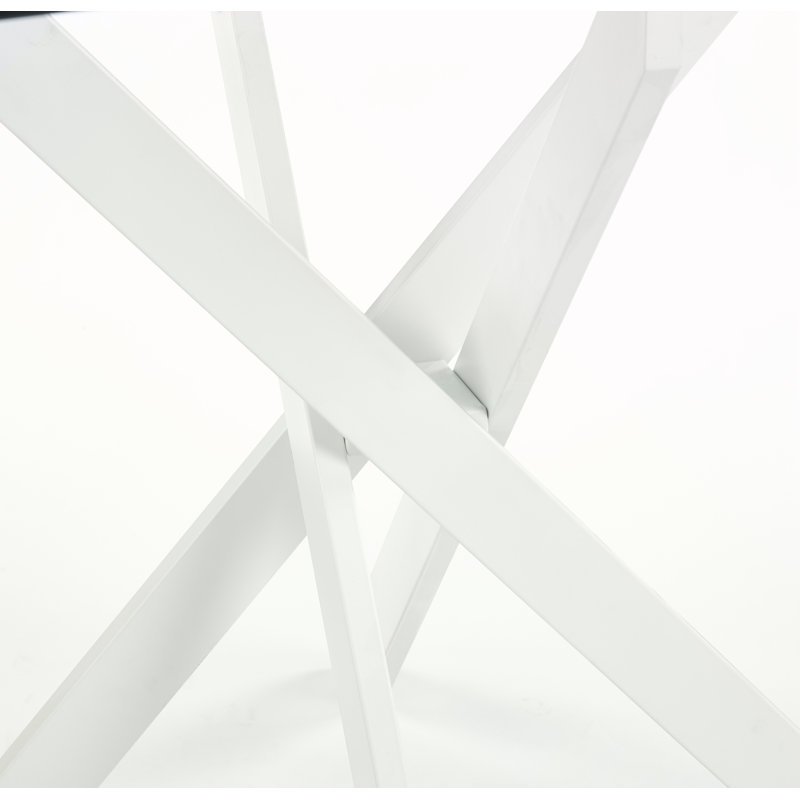 Table de salle à manger avec pieds en métal et verre trempé, Blanc mat
