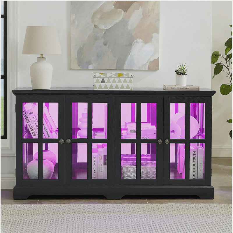 Vitrine à DEL avec vitrine antique avec portes en verre et tablettes réglables pour objets de collection, Noir