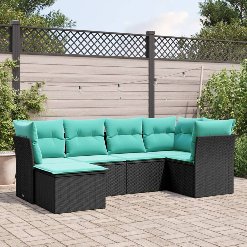  Ensemble de canapé de patio 6 pièces avec coussins en rotin de polyester noir