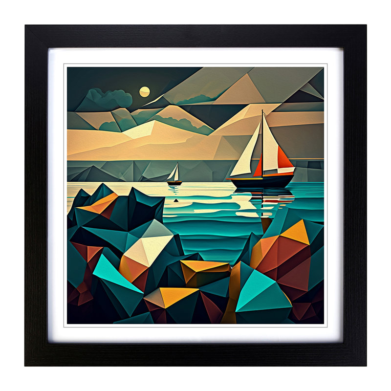 Seascape Geometric - Framed Print, Black