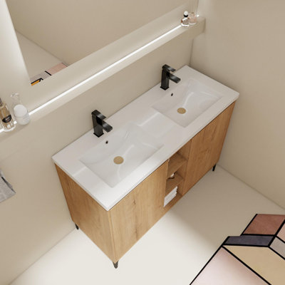 Meuble-lavabo double autoportant 48 po avec plateau en plastique Jeinny
