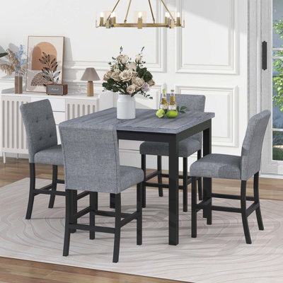 5-Piece Counter Height Dining Set Wood Square Dining Room Table And Chairs Stools W/Footrest & 4 Upholstered High-Back Chairs,Black -  Red Barrel StudioÂ®, 61DAE83666B64A3FB47C5B7CCEE02943