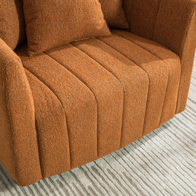 Fauteuil demi-tonneau pivotant surdimensionné de 39 po et pivotant à 360 ° de 39 po et demi-canapé confortable avec 3 coussins, fauteuil club en chenille touffeté en forme de citrouille pour le salon, la chambre à coucher, le bureau et le salon