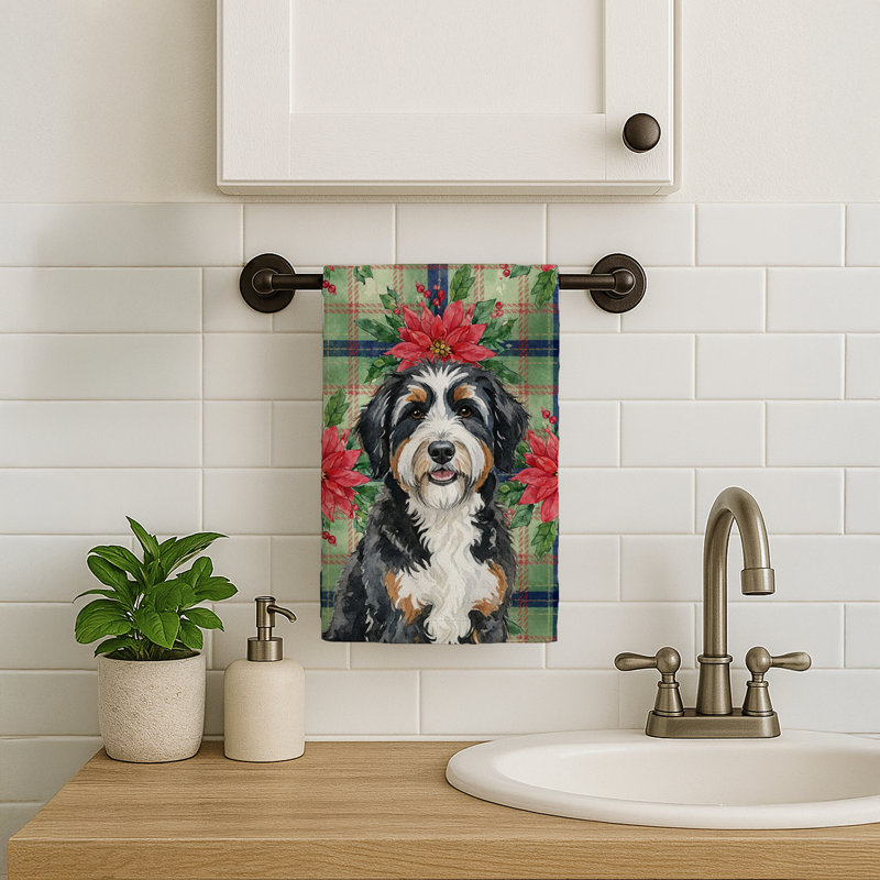 Berndoodle Christmas PoinsettIas Kitchen Towel, Black/White Berndoodle
