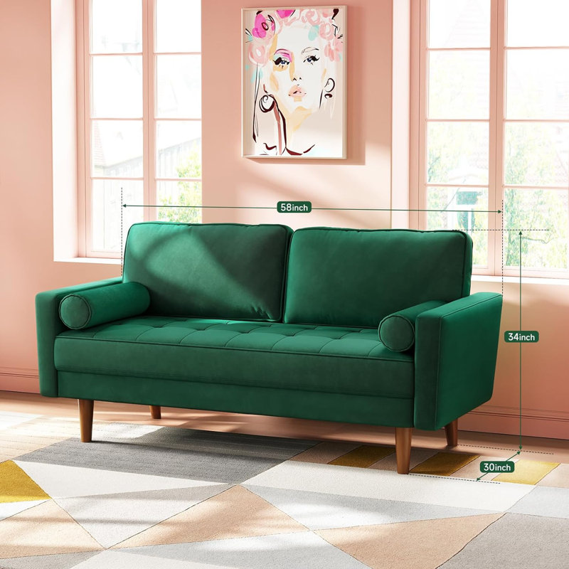 Delicat 58.46'' Velvet Loveseat, Green Velvet