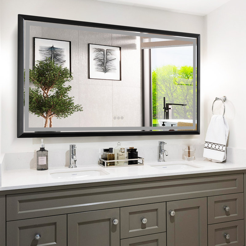 Matte Black Aluminium Framed Led Bathroom Mirror,wall Mounted Lighted Vanity Mirror, 36'' x 60''