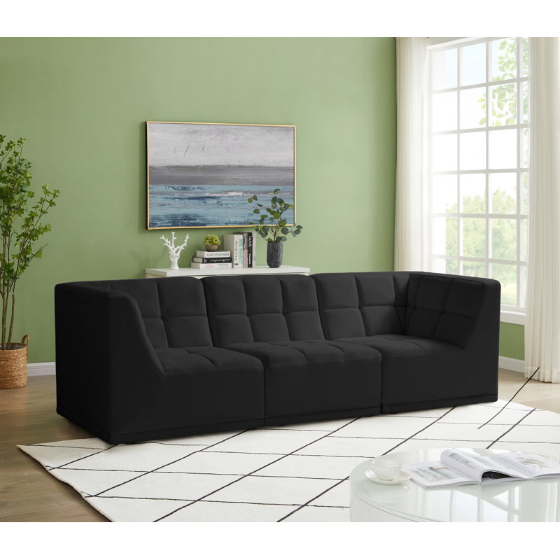 Causeuse Chesterfield Hildy, Velours noir