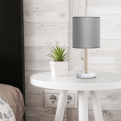 Petite lampe de chambre avec base en marbre et petite lampe de table en métal doré gris-or