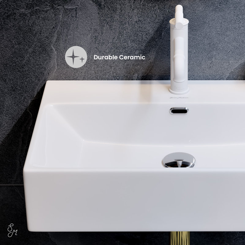 Claire 24" Rectangle Wall-Mount Bathroom Sink, Glossy White