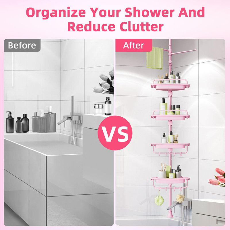 32-122Inch Corner Shower Caddy Tension Pole, Pink