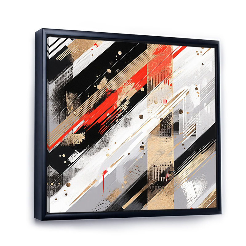 «Red and Gold Cubic Abstract II», reproduction sur toile, H 30 po x l 30 po x P 1 po, Cadre flottant noir