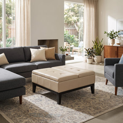 Repose-pieds de rangement pour table basse contemporaine en cuir végétalien l 36 po Dover