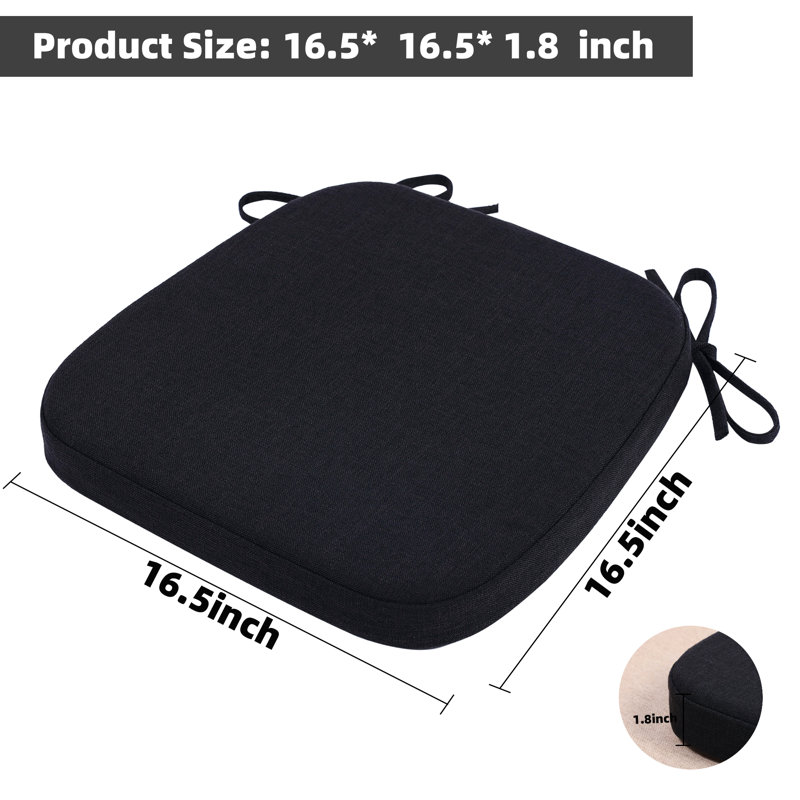 Chair Cushion With Ties For Dining Chair(Set Of 6), Black