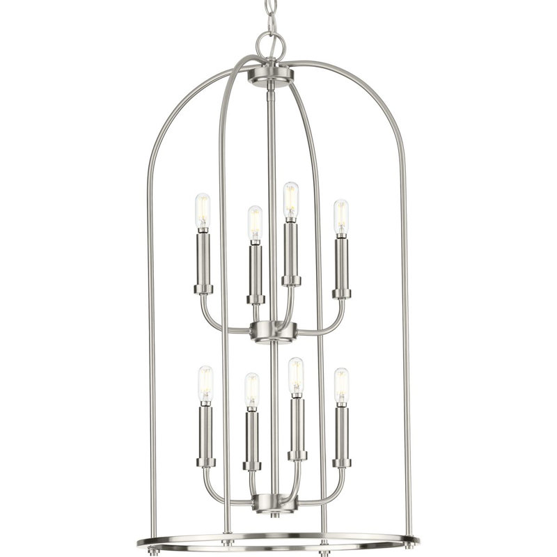 Luminaire suspendu 8 lumières lanterne cloche, Nickel brossé
