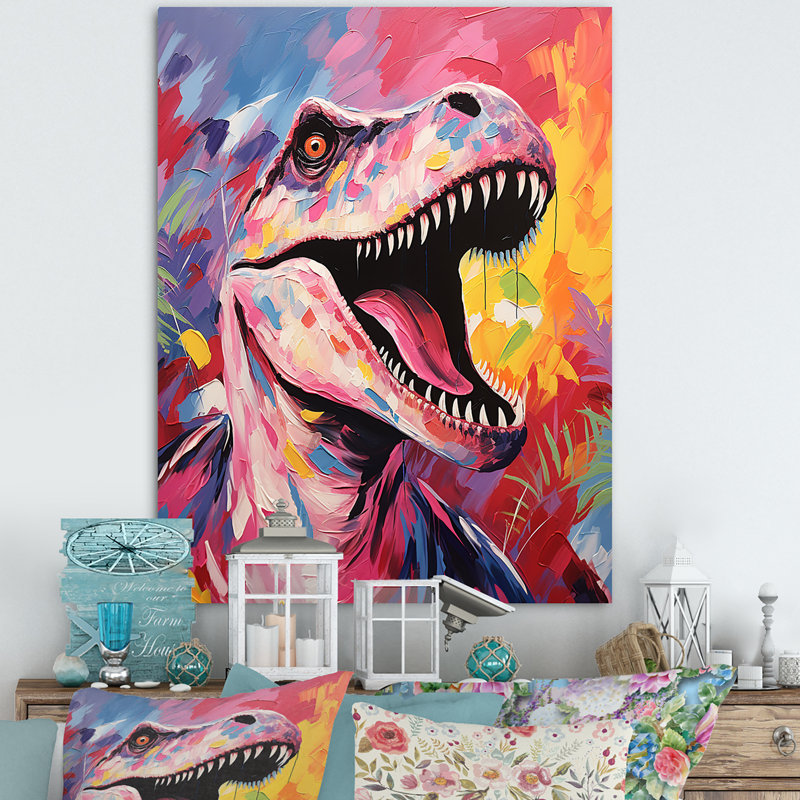 Popart Dino Elegance - dinosaure, art mural, Toile tendue, H 44 po x l 34 po x P 1,5 po