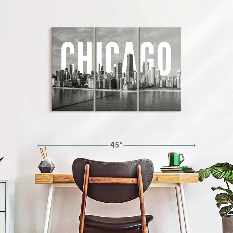 Impression sur toile monochromatique de Chicago, H 24 po x l 38 po x 1,25 po