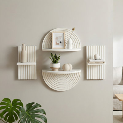  Boho Arched Lunar Ledges Wall Shelf, Modular Wood Floating Display Shelf with Fluted Arch Design for Bedroom, Bathroom, Kitchen & Living Room Decor