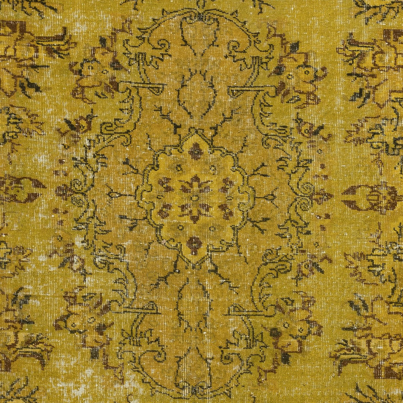 Tapis turc rétro de 6,5 x 10 pi de couleur jaune pour des intérieurs modernes
