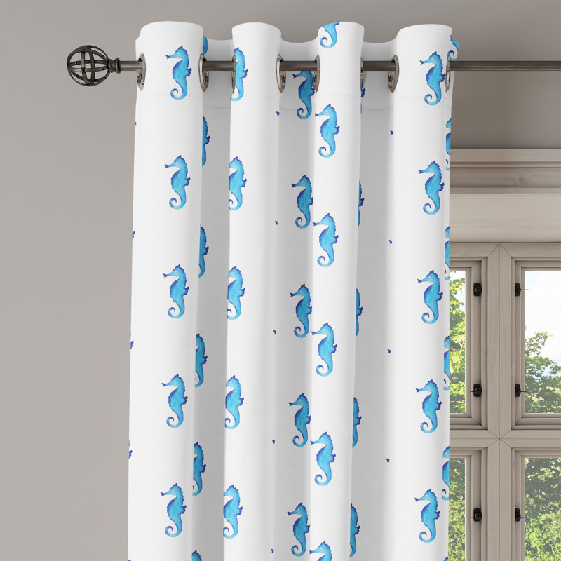 Rideau à œillets décoratif à 2 panneaux Latitude Run® Ocean, 50 po x 54 po, blanc turquoise, L 50 po x L 54 po