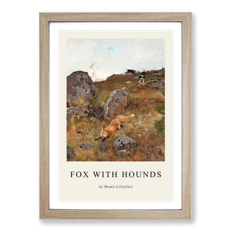 Fox And Hunting Dogs Vol.2 by Bruno Liljefors - Single Picture Frame Print, 65cm H x 48cm W x 2cm D, Oak Framed