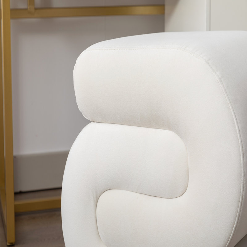 Tabouret de maquillage en S en forme de S, repose-pieds confortable et élégant pour l'intérieur, Velours blanc