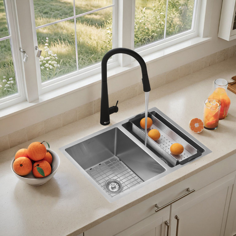 Évier de cuisine à double cuve en acier inoxydable AZUNI Veneti, 10" H x 18" W x 27" D