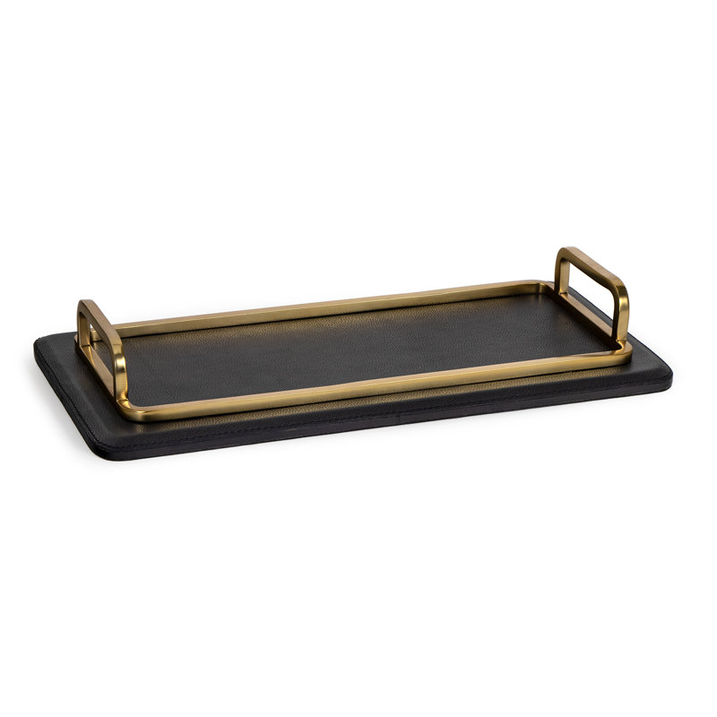 Greyson Leather Rectangle Tray Small (Natural Brass), Black/Gold