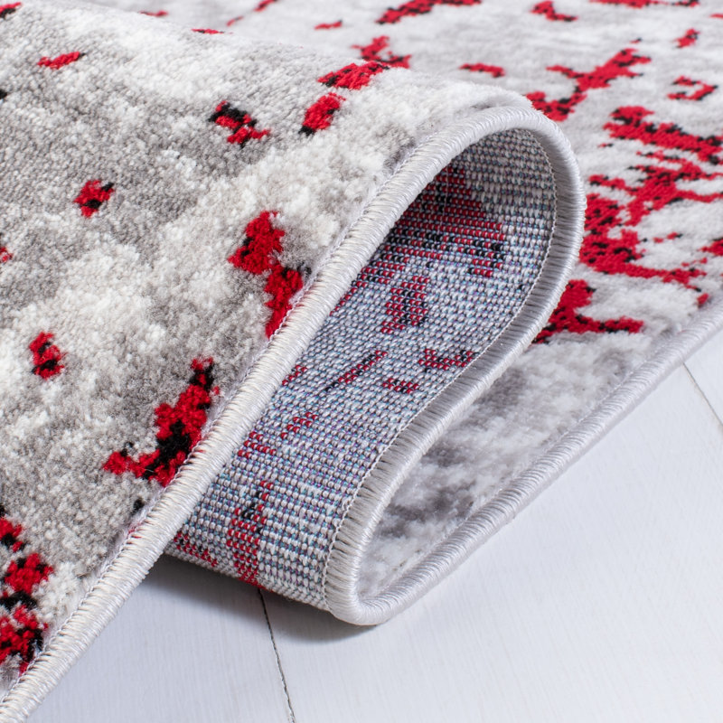 Skyler 4' x 6' Grey and Red Medallion Synthetic Area Rug