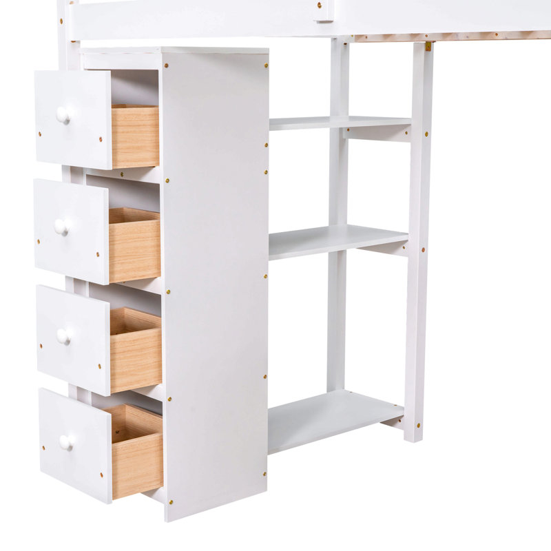 Lit mezzanine simple avec tiroirs et tiroirs de rangement, lit mezzanine en bois avec tablettes